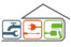 electricity, plumbing and painting under the roof of the house. symbol for repair and service
